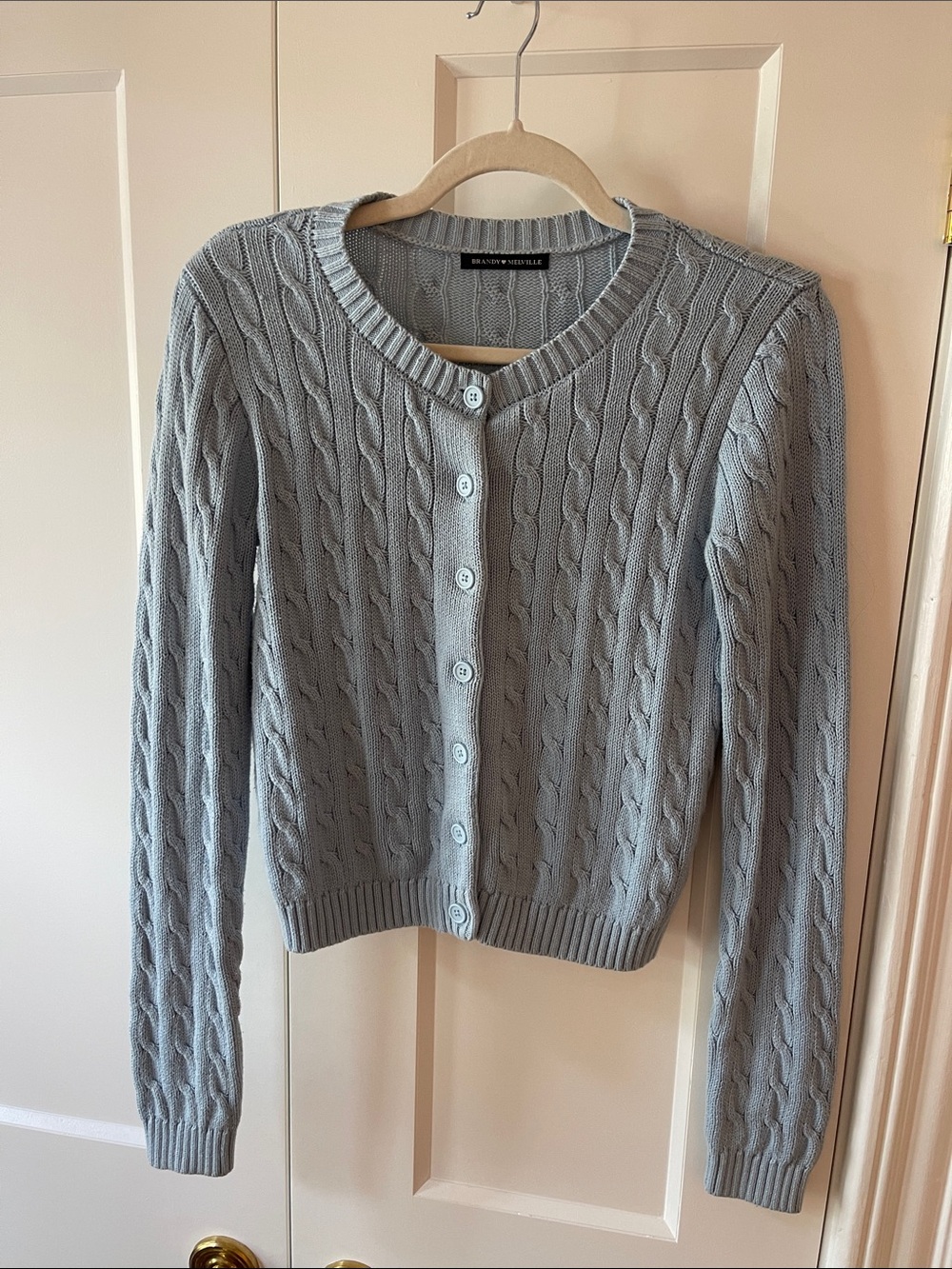 Brandy Melville sky blue Cable Knit Button-Up Cardigan